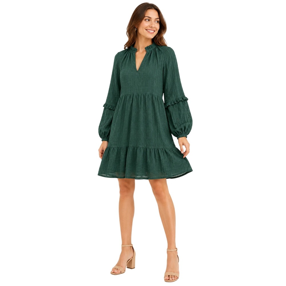 Mare Mare x Anthropologie Dress Women Large Green Boho Tiered Textured